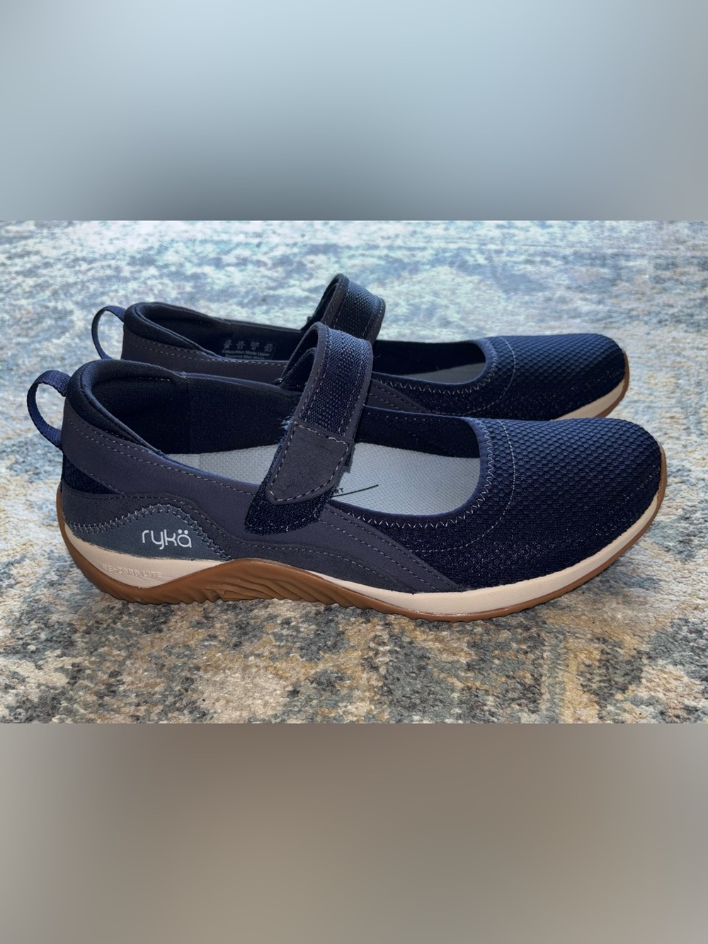 Ryka Navy Mary Jane Flats with Velcro Strap
